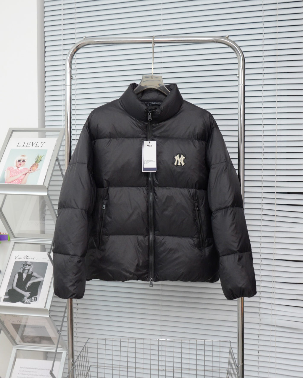 MLB NY Logo Puffer Jacket with Oversized Back Graphic