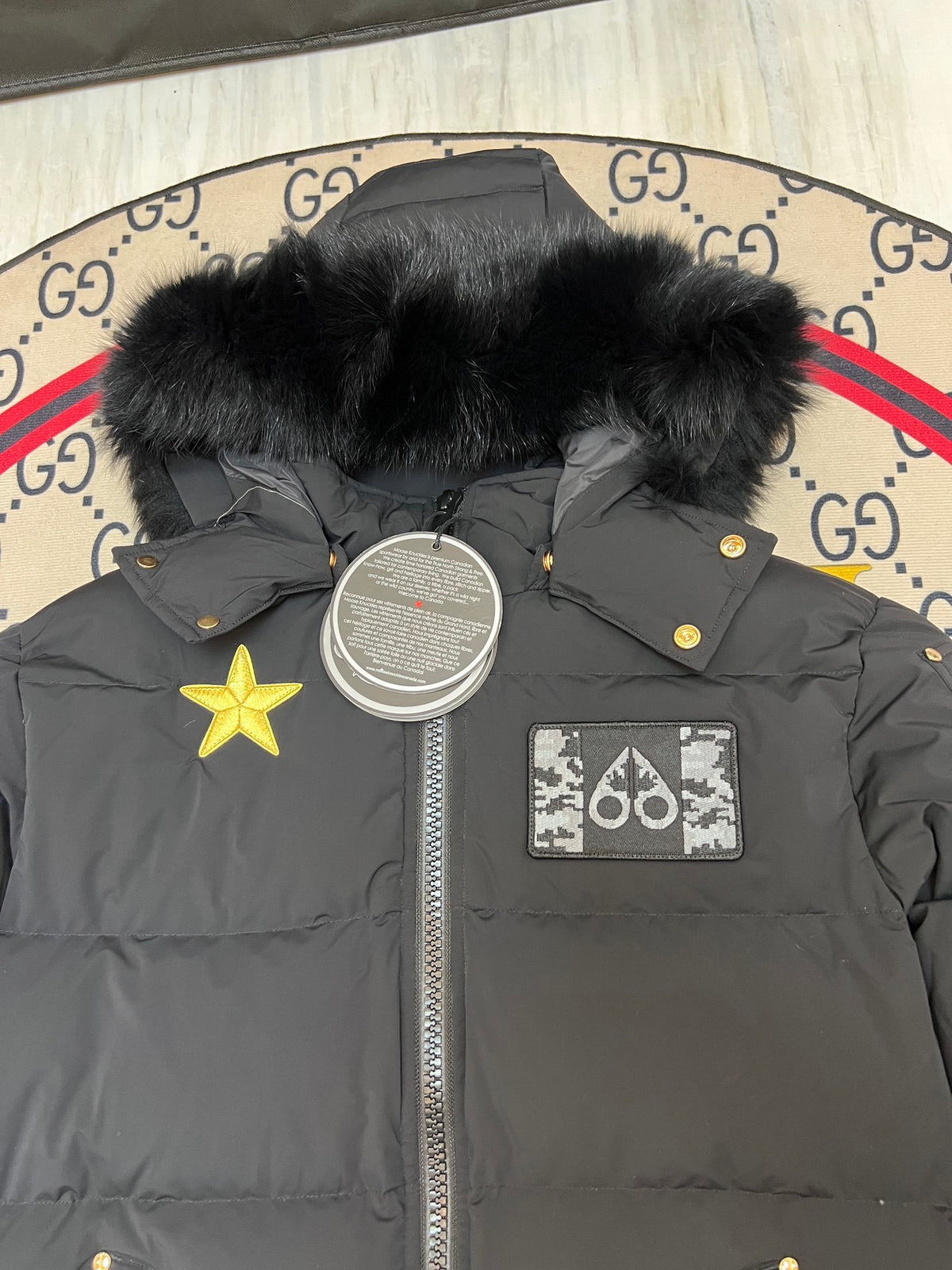 Moose Knuckles Unisex Multi-Patch Hooded Puffer Jacket
