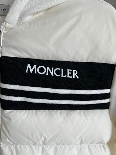 Moncler Hooded Knit-Panel Down Jacket