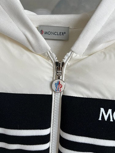 Moncler Hooded Knit-Panel Down Jacket