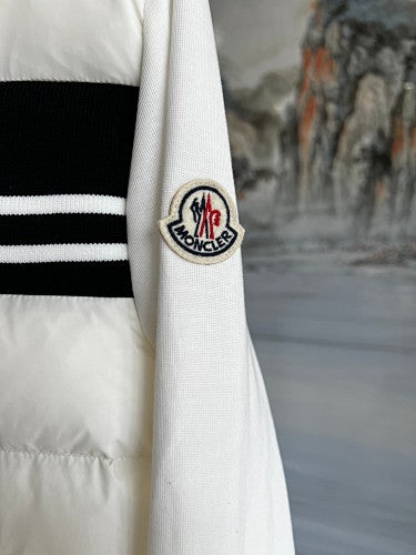 Moncler Hooded Knit-Panel Down Jacket