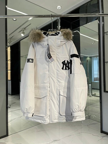 MLB Unisex Logo Fur-Trim Hooded Down Jacket