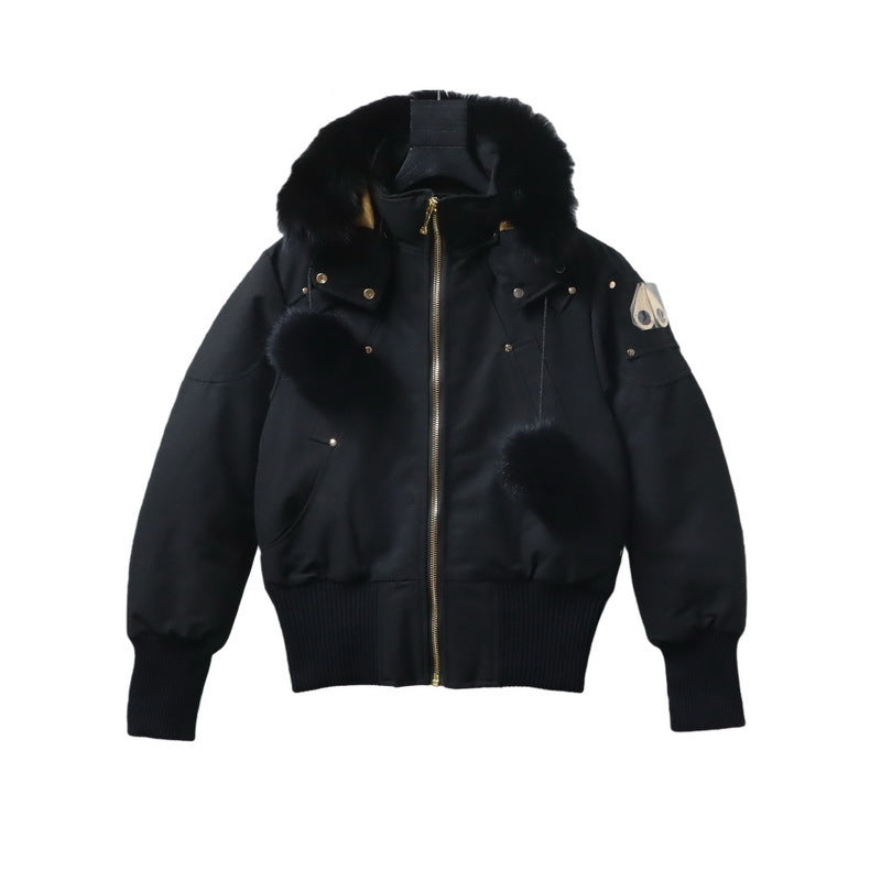 Moose Knuckles Gold Debbie 03 Hooded Down Bomber Jacket – Black