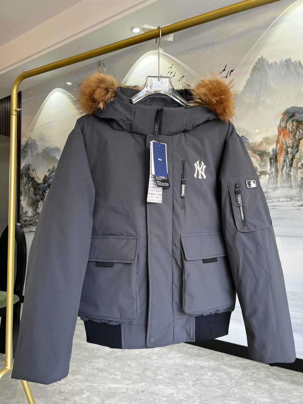 MLB New York Yankees Fur-Trim Hooded Bomber Jacket - Generation 3