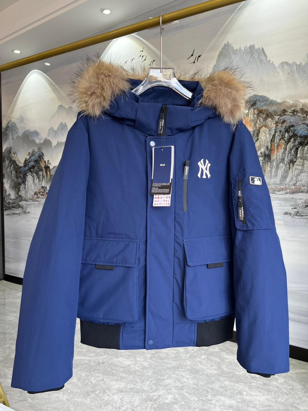 MLB New York Yankees Fur-Trim Hooded Bomber Jacket - Generation 3