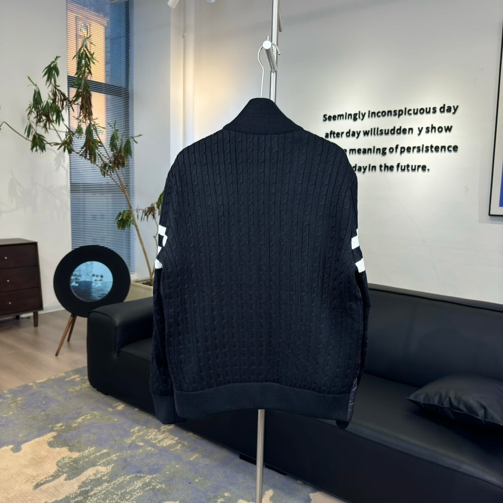 Moncler Knit-Panel Jacket with Striped Sleeves