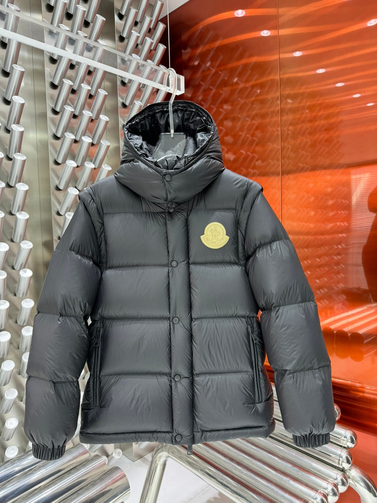 Detachable-Sleeve Hooded Puffer Jacket