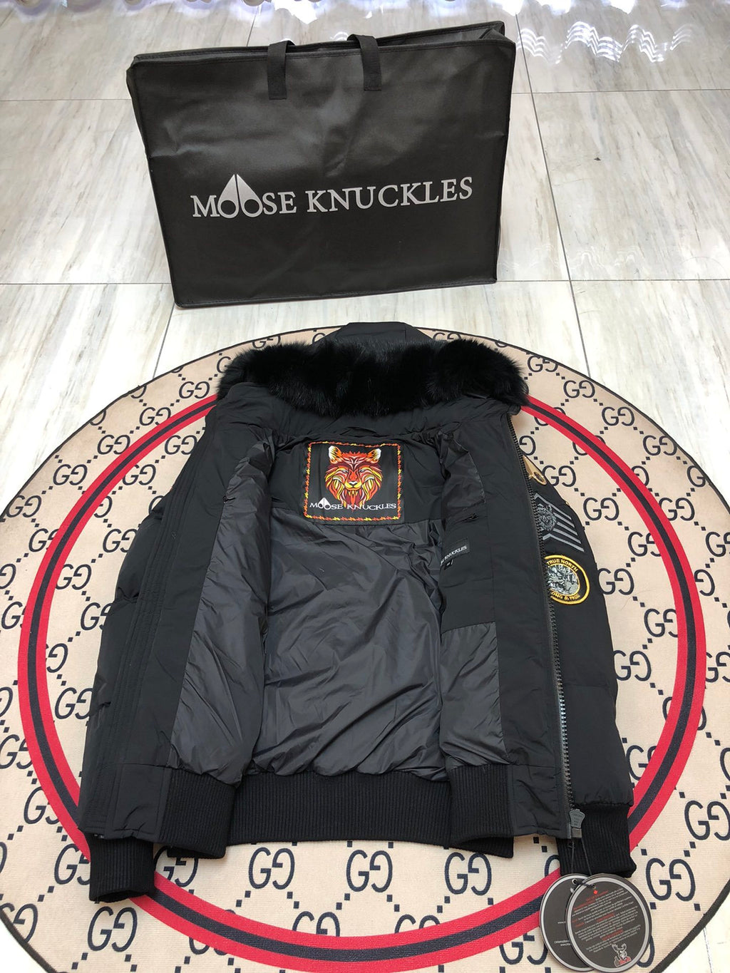 Moose Knuckles Unisex Multi-Patch Hooded Puffer Jacket